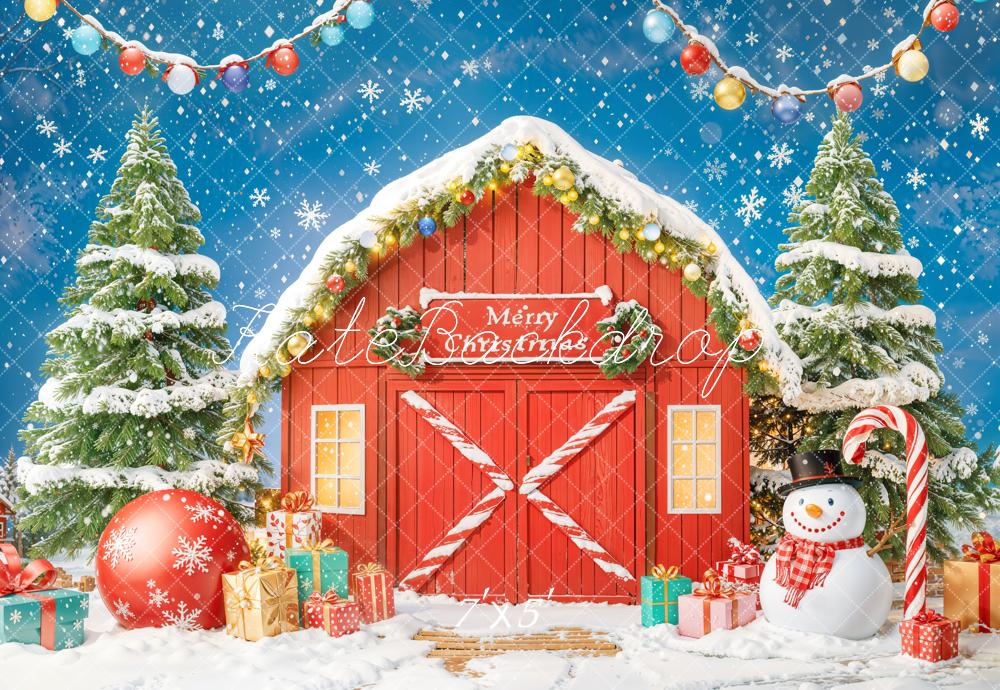 Kate Christmas Tree Barn Snowman Ornaments Backdrop Designed by Emetselch