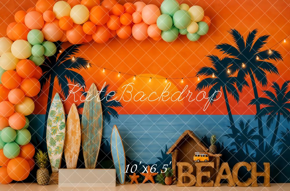 Kate Summer Beach Sunset Tropical Surfboard Backdrop Designed by Patty Roberts