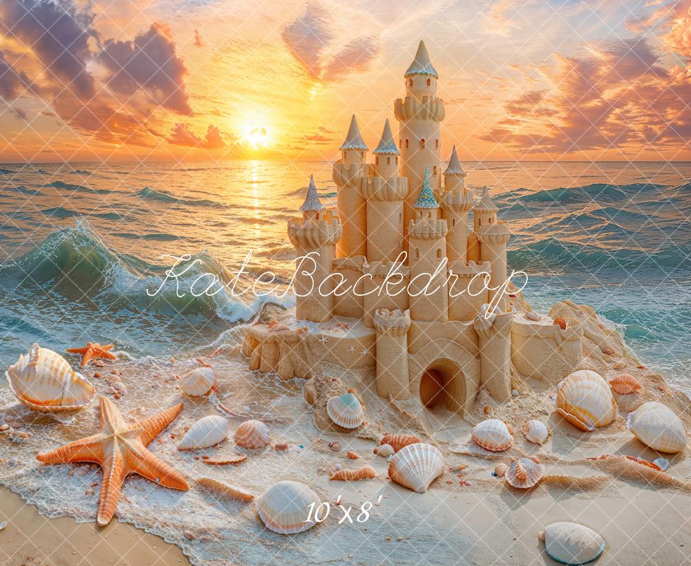 Kate Beach Sandcastle Sunset Starfish Backdrop Designed by Emetselch