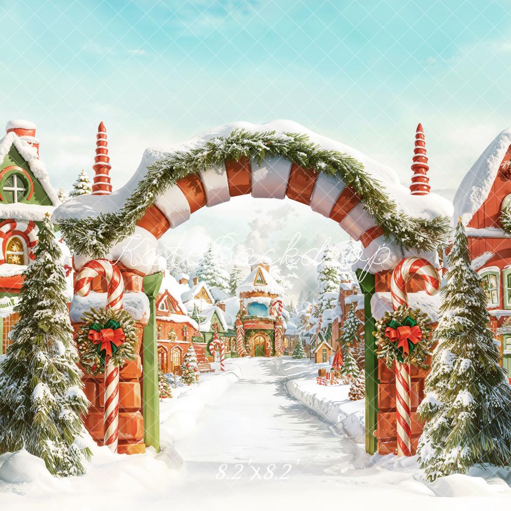 Kate Christmas Tree Candy Cane Village Snow Backdrop Designed by Emetselch