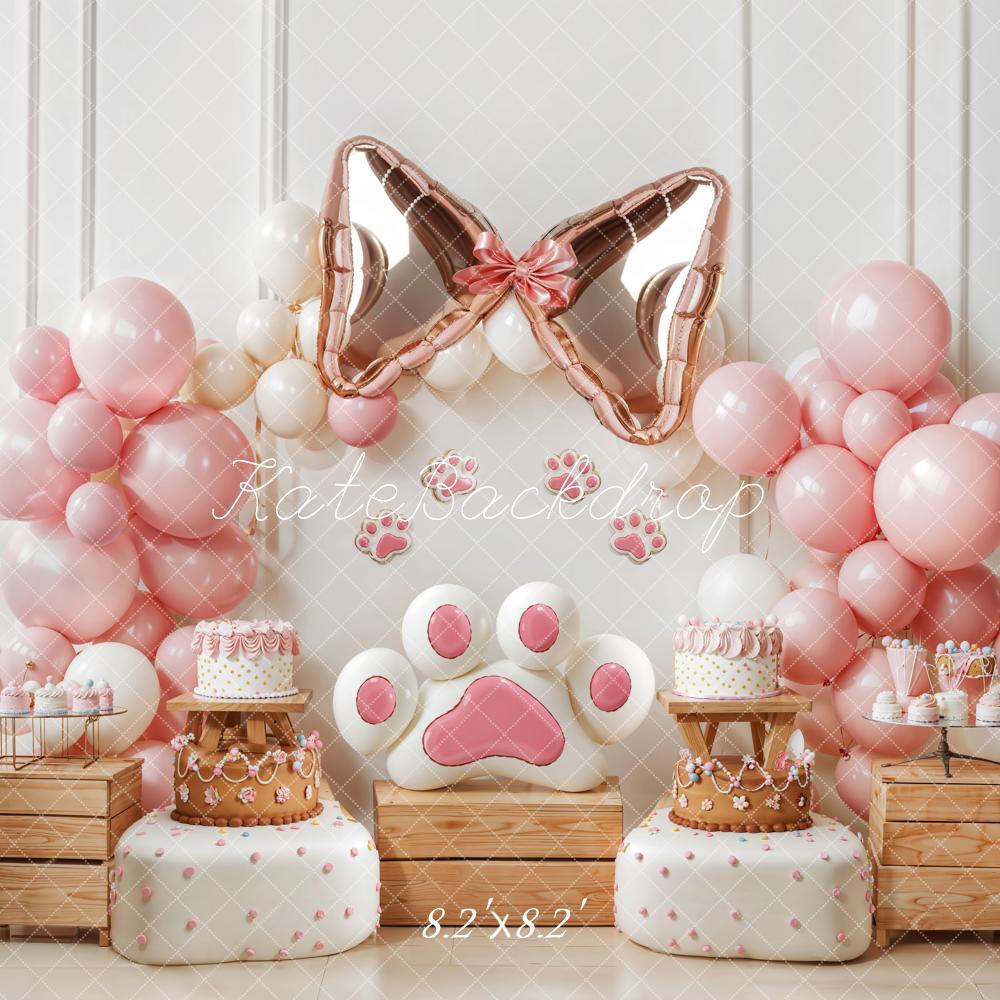Kate Pet Pink Paw Bow Balloon Cake Backdrop Designed by Emetselch