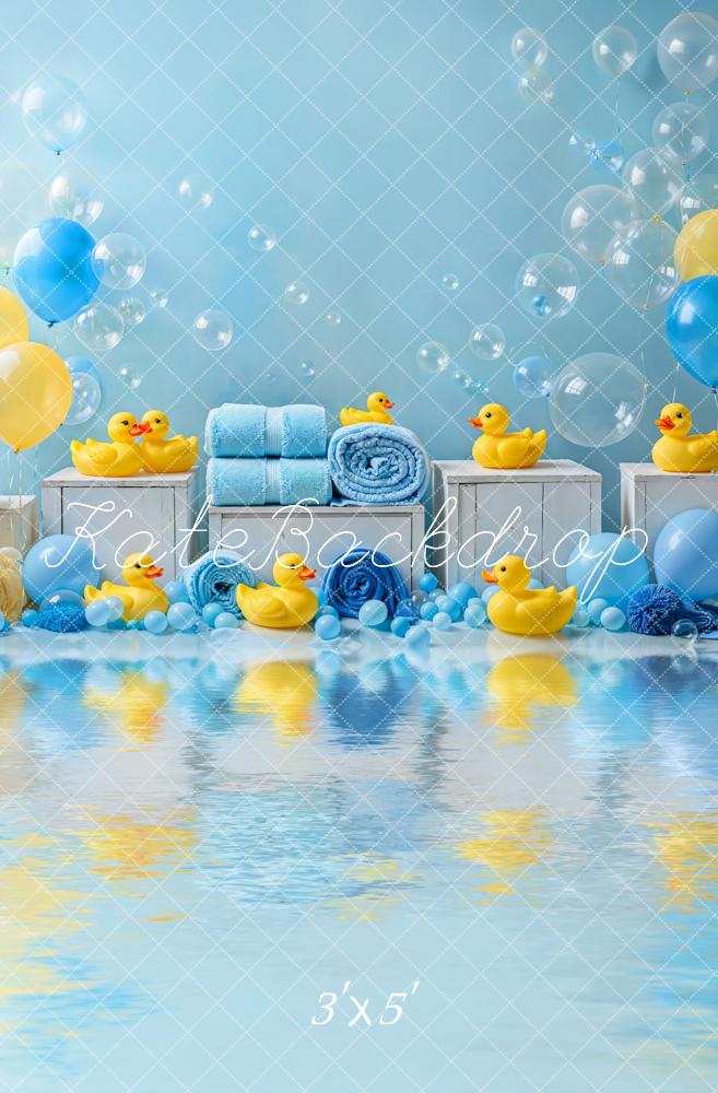 Kate Baby Shower Cake Smash Duck Yellow Blue Balloons Bath Backdrop Designed by Emetselch