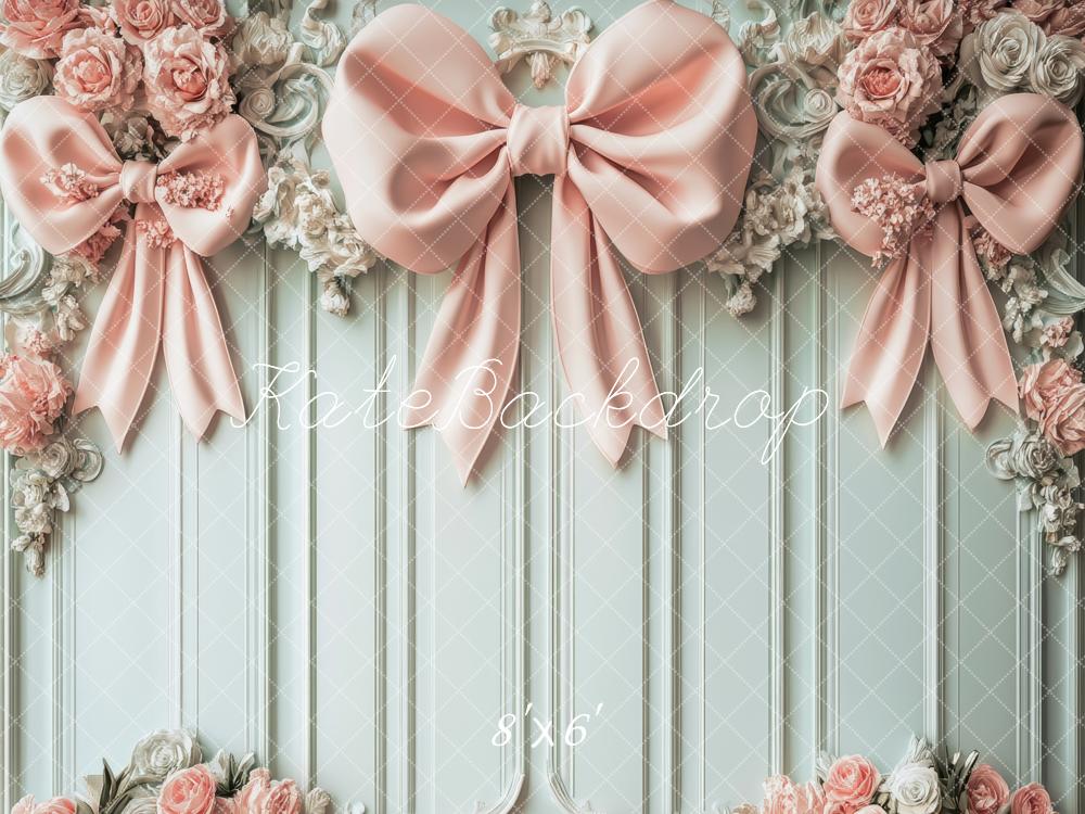 Kate Pink Floral Bow Retro Wall Backdrop Designed by Lidia Redekopp