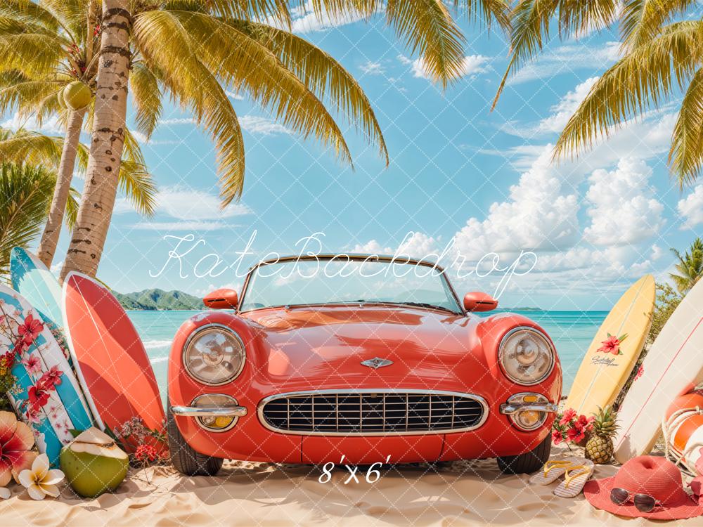Kate Summer Beach Red Car Surf Backdrop Designed by Emetselch