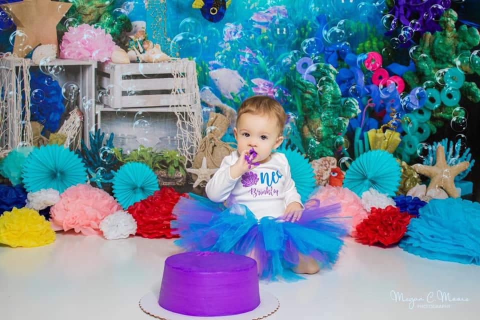 Katebackdrop鎷㈡綖Kate mermaid under sea 1st birthday cake smash summer backdrop designed by studio gumot