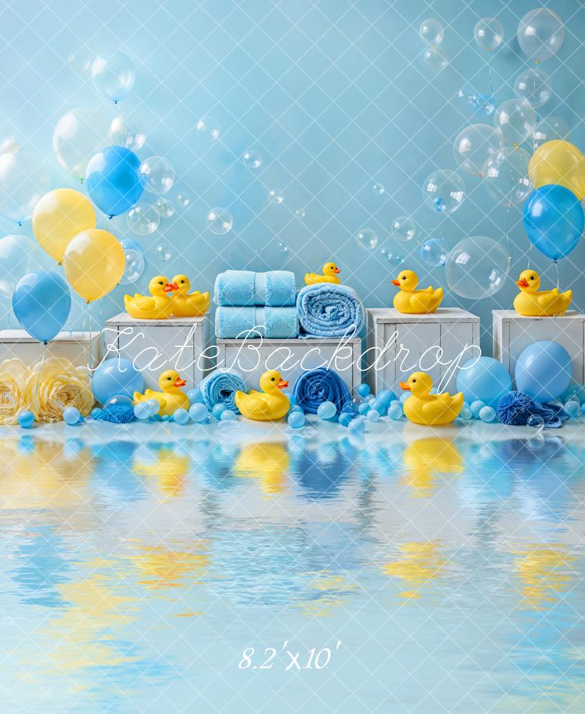 Kate Baby Shower Cake Smash Duck Yellow Blue Balloons Bath Backdrop Designed by Emetselch