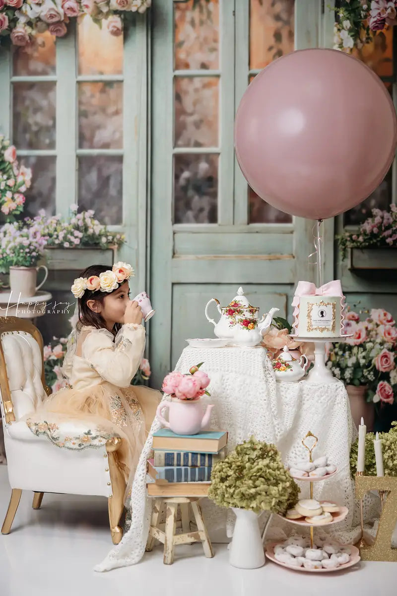 Kate Spring Flowers Green Wooden Door Backdrop Designed by Emetselch