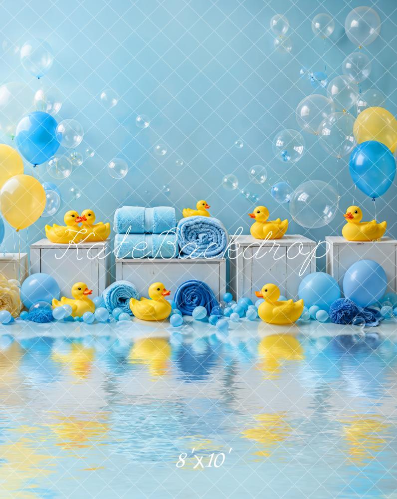 Kate Baby Shower Cake Smash Duck Yellow Blue Balloons Bath Backdrop Designed by Emetselch