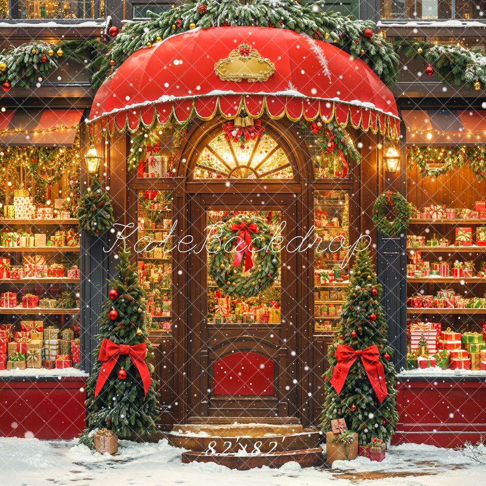 Kate Christmas Gifts Shop Bow Snowy Backdrop Designed by Emetselch