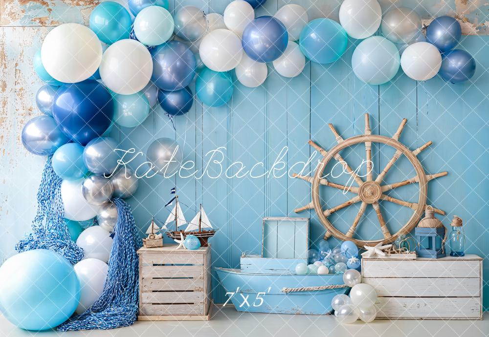 Kate Cake Smash Nautical Balloons Sailboat Backdrop Designed by Emetselch