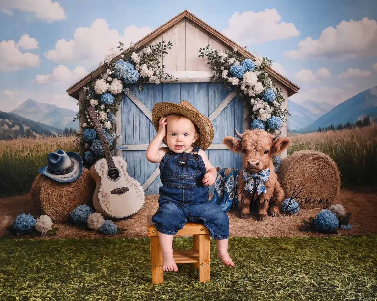 Kate Country Outdoor Barn Floral Cow Backdrop Designed by Ashley Paul