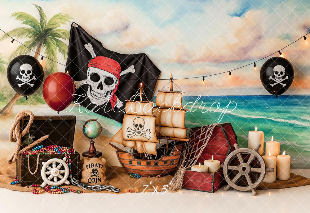 Kate Cake Smash Pirate Adventure Beach Sailboat Backdrop Designed by Ashley Paul