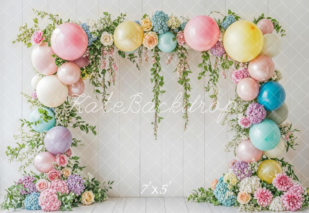 Kate Spring Floral Balloon Arch White Backdrop Designed by Emetselch