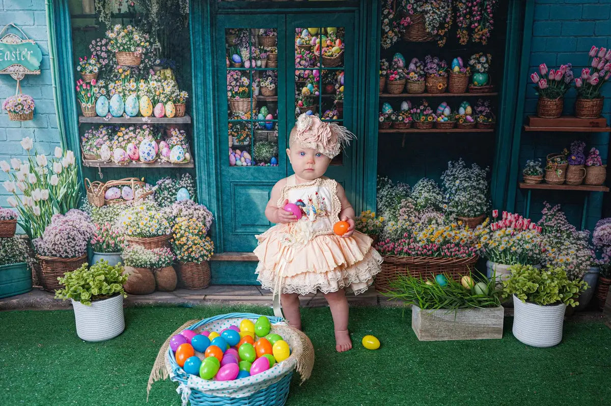 Kate Easter Blue Flower Shop Backdrop Designed by Emetselch