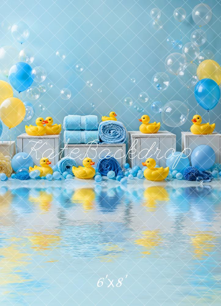 Kate Baby Shower Cake Smash Duck Yellow Blue Balloons Bath Backdrop Designed by Emetselch