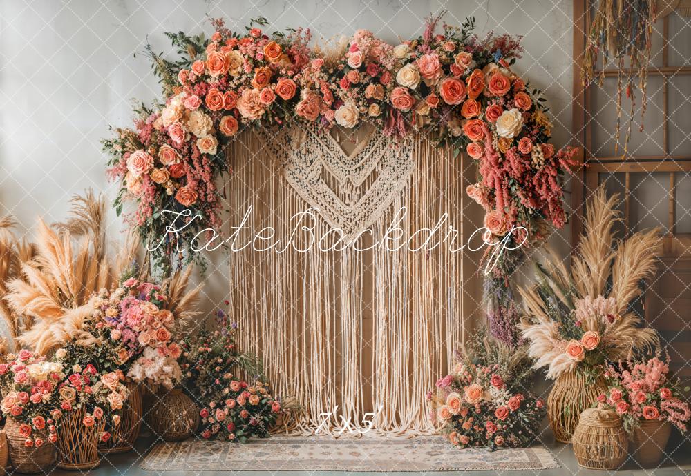 Kate Boho Pampas Grass Macrame Flower Arch Backdrop Designed by Emetselch