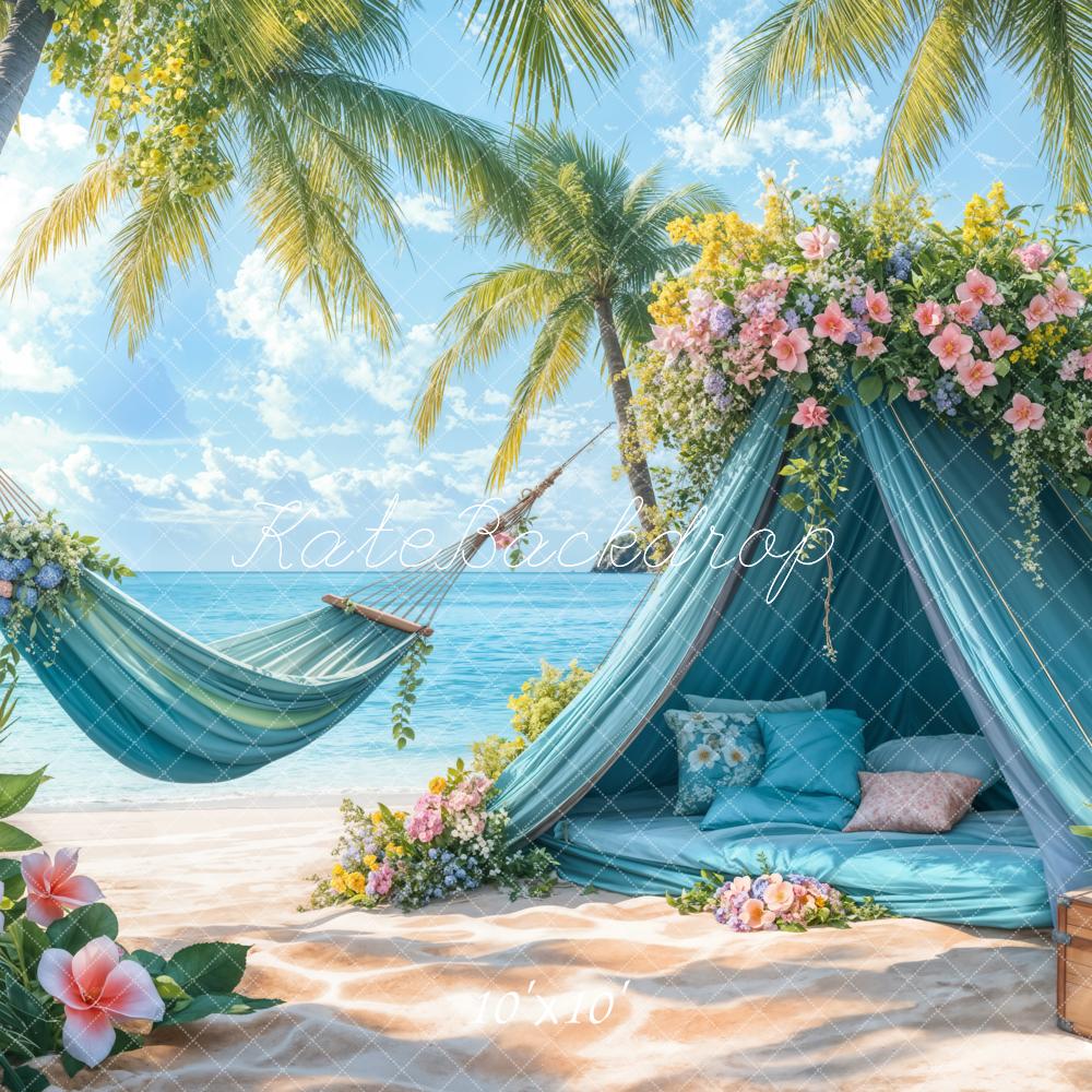Kate Summer Beach Blue Tent Hammock Backdrop Designed by Emetselch