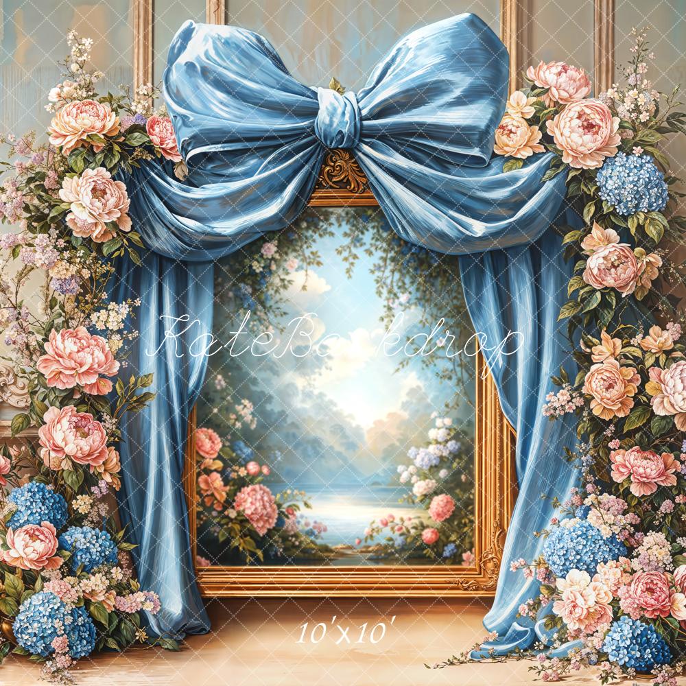 Kate Retro Blue Bow Floral Arch Frame Backdrop Designed by Emetselch
