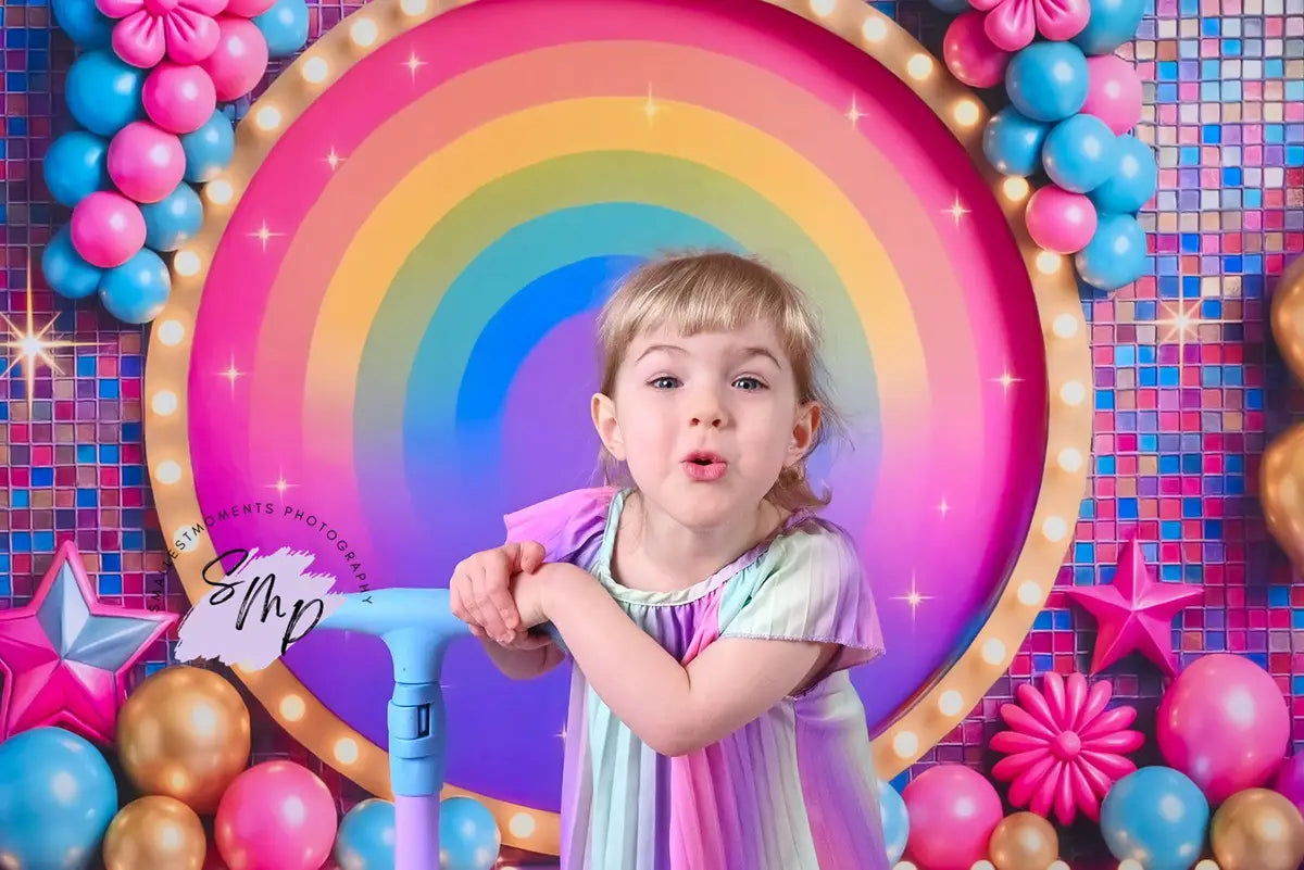 Kate Birthday Roller Girl Colorful Rainbow Balloons Backdrop Designed by Ashley Paul