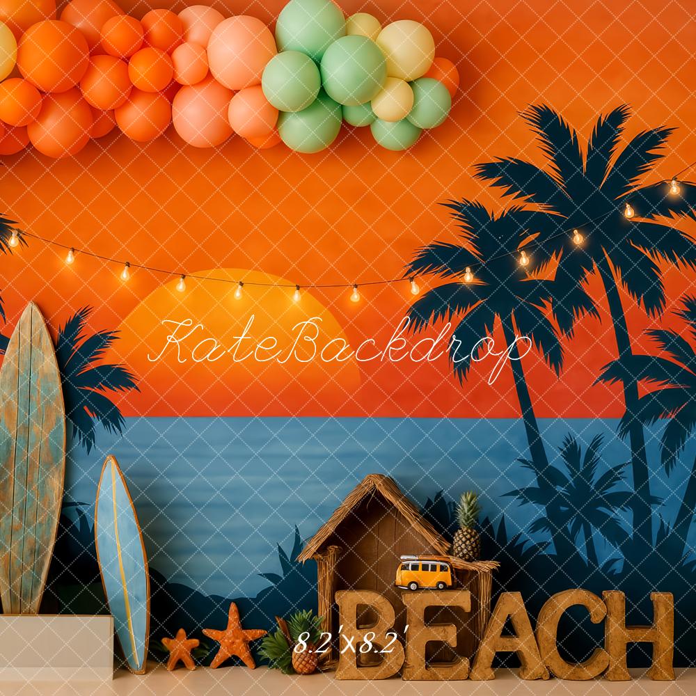 Kate Summer Beach Sunset Tropical Surfboard Backdrop Designed by Patty Roberts