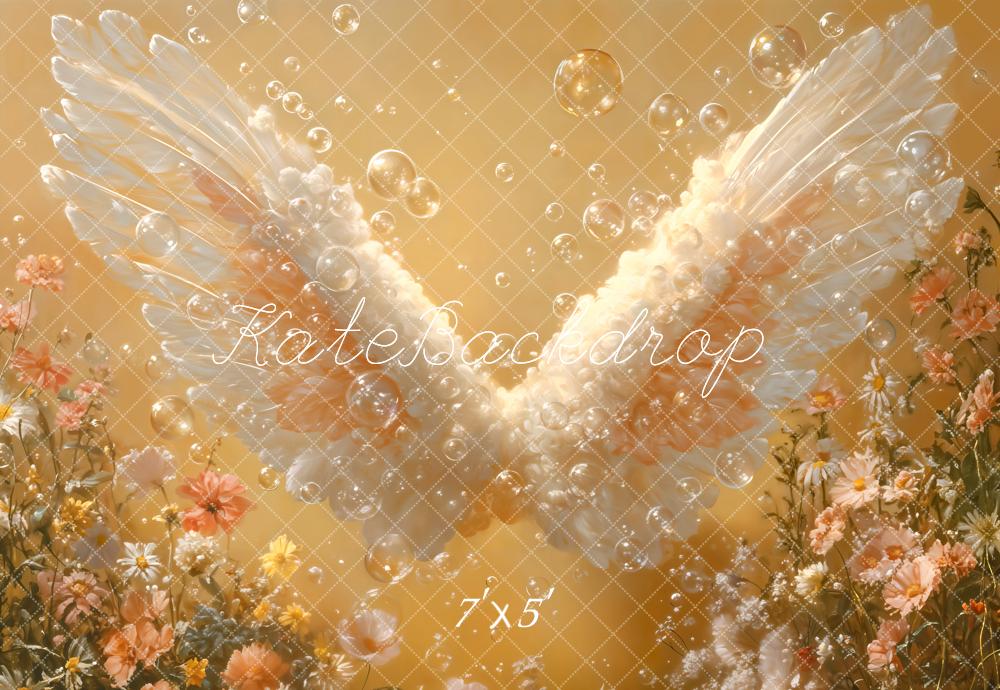 Kate Angel Wings Bubbles Yellow Floral Backdrop Designed by Emetselch