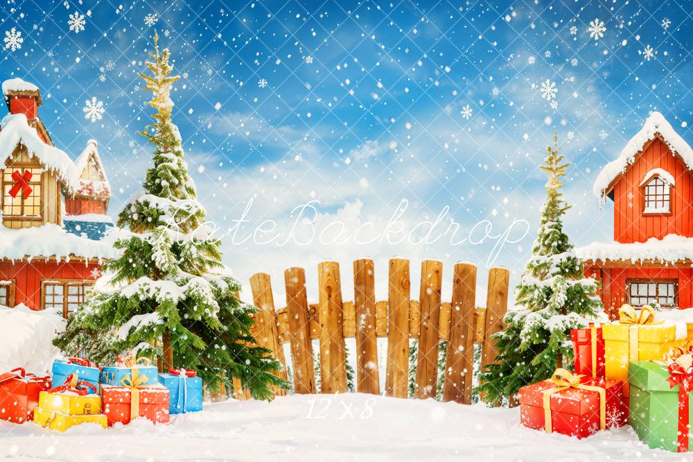 Kate Christmas Tree Gifts Snowy Village Backdrop Designed by Emetselch