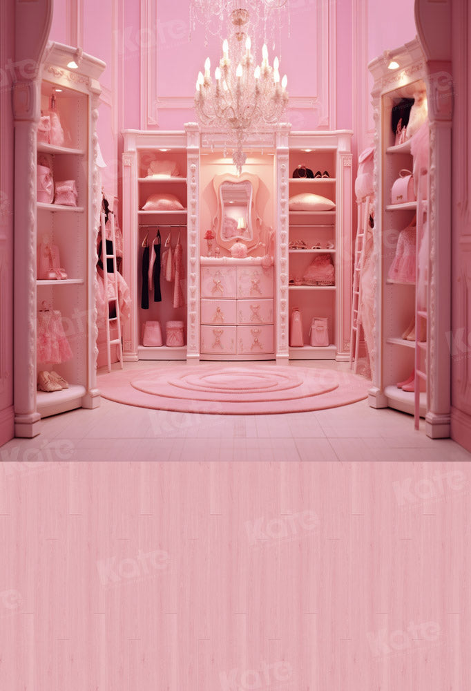Kate Pink Fashion Doll Closet and Pink Wood Floor Backdrop Designed by Chain Photography