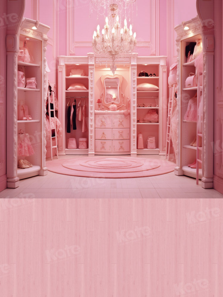 Kate Pink Fashion Doll Closet and Pink Wood Floor Backdrop Designed by Chain Photography