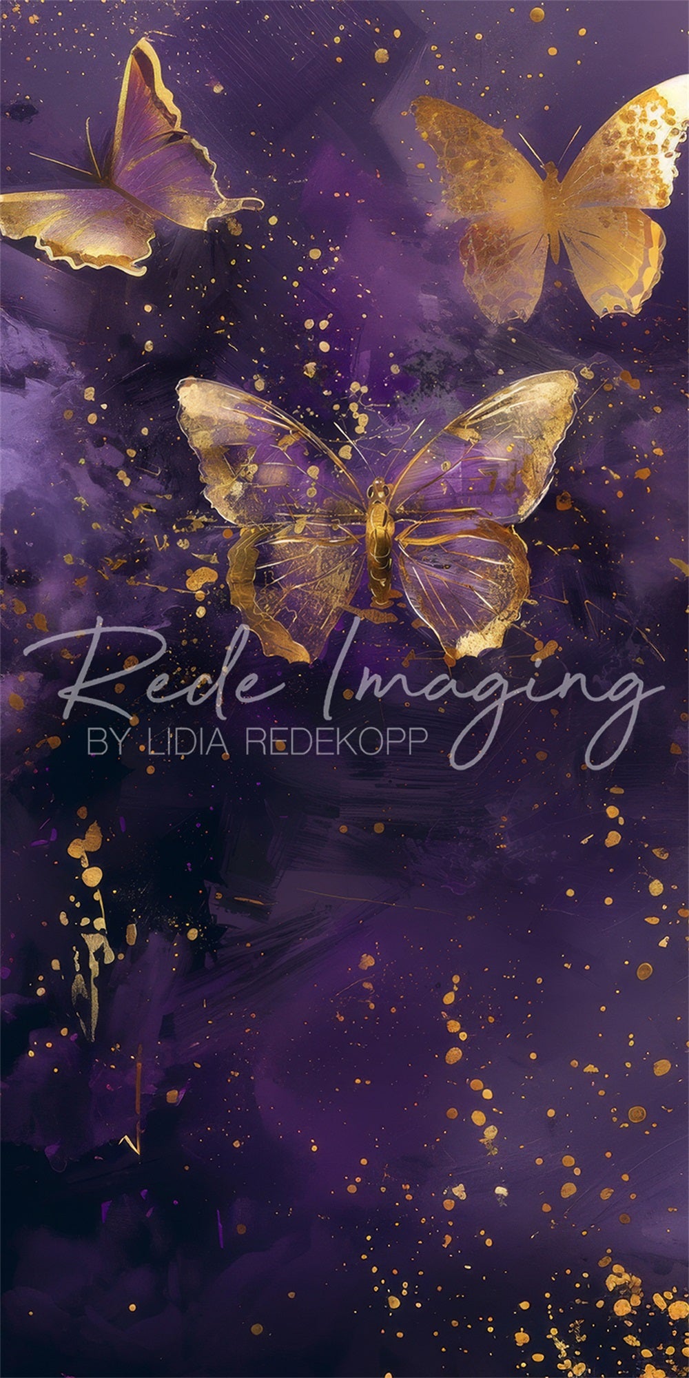 Kate Sweep Fine Art Purple and Gold Painting Butterfly Backdrop Designed by Lidia Redekopp