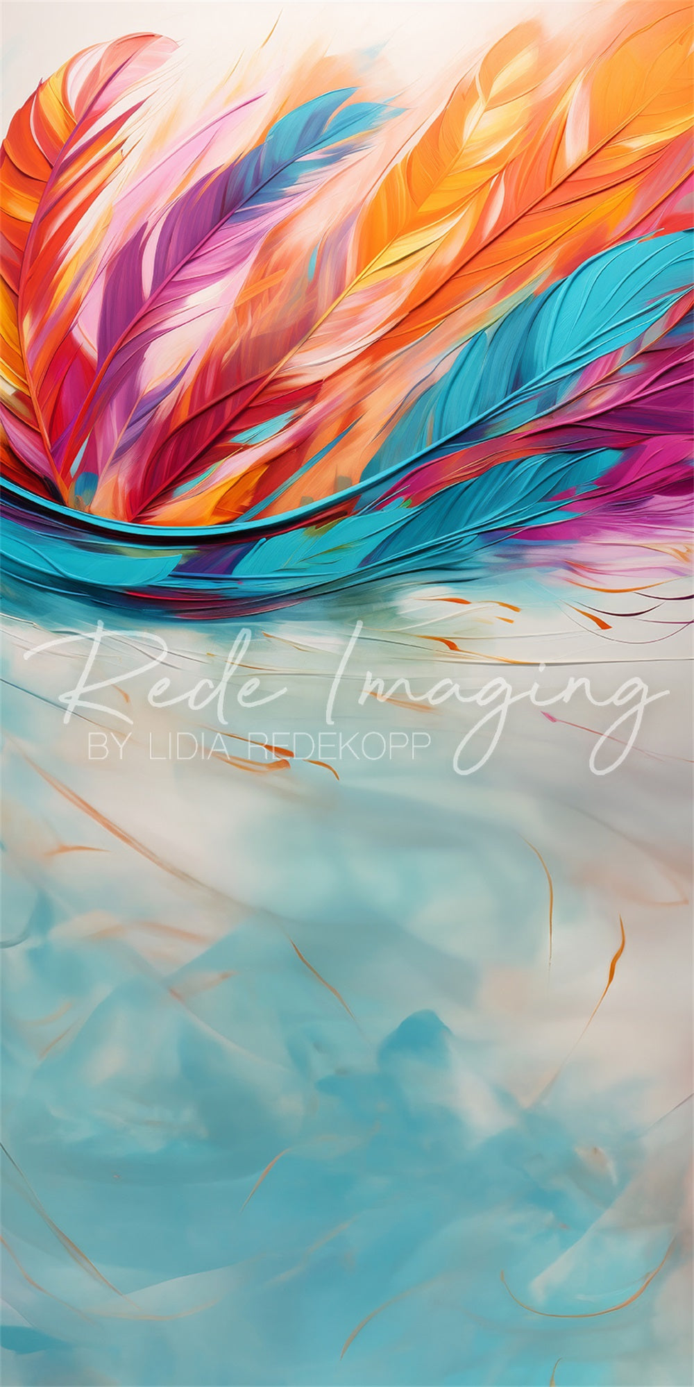 Kate Sweep Fine Art Rainbow Painted Feather Backdrop Designed by Lidia Redekopp