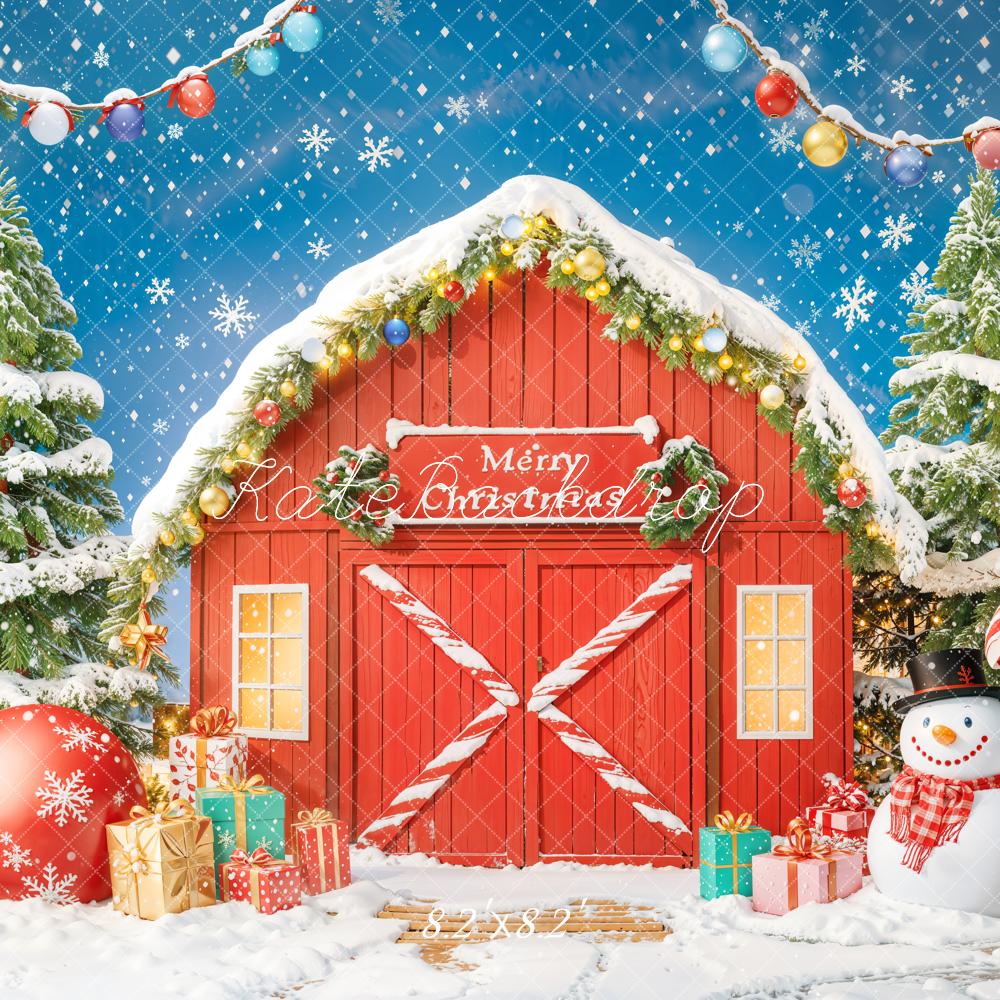 Kate Christmas Tree Barn Snowman Ornaments Backdrop Designed by Emetselch