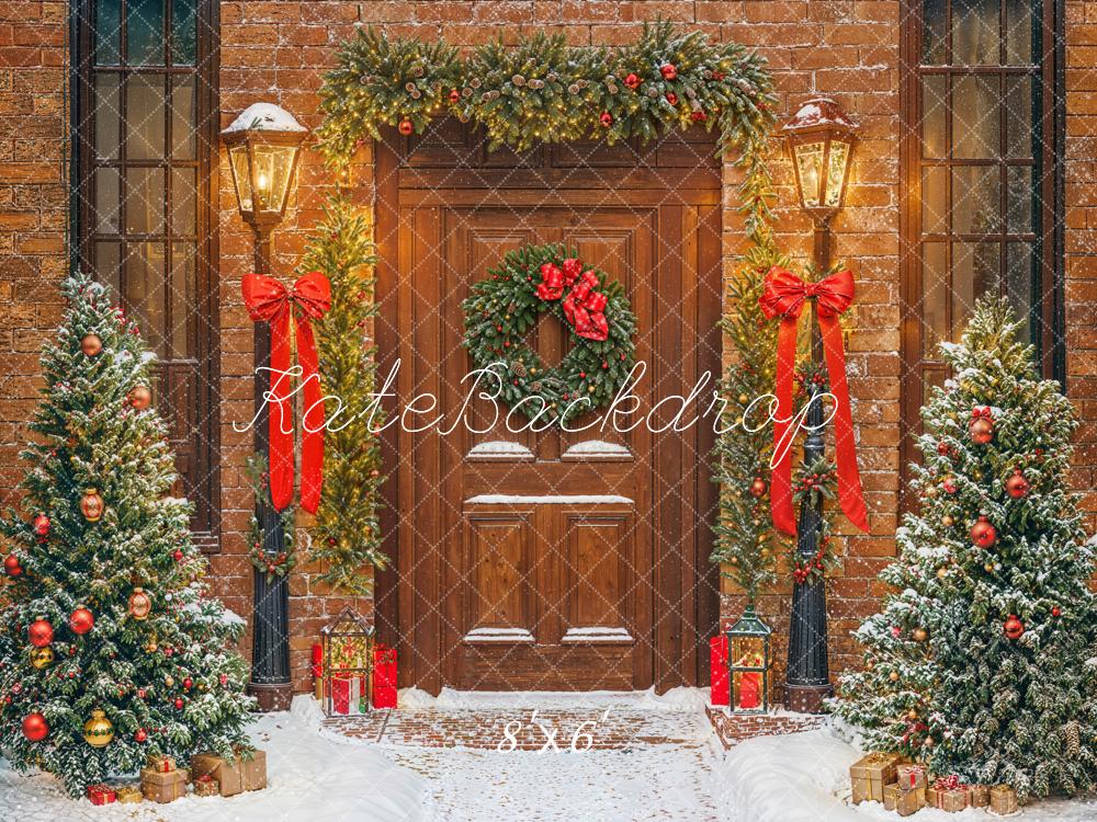 Kate Christmas Tree Doorway Bow Snowy Backdrop Designed by Emetselch