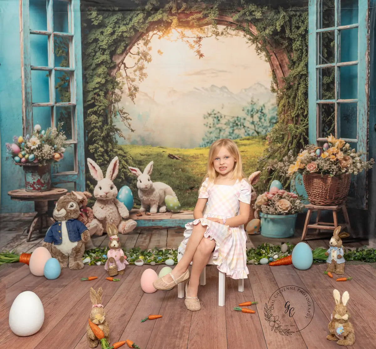 Kate Easter Bunny Hole View Alice in Wonderland Style Backdrop for Storybook-themed Photoshoots