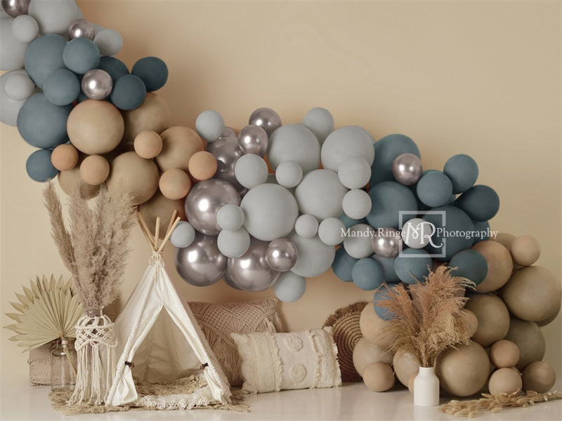 Kate Boho Balloons Tent Backdrop Matte Blue Designed by Mandy Ringe Photography