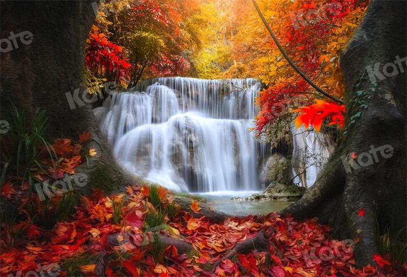 Kate Autumn Leaves Waterfall Forest Backdrop for Photography