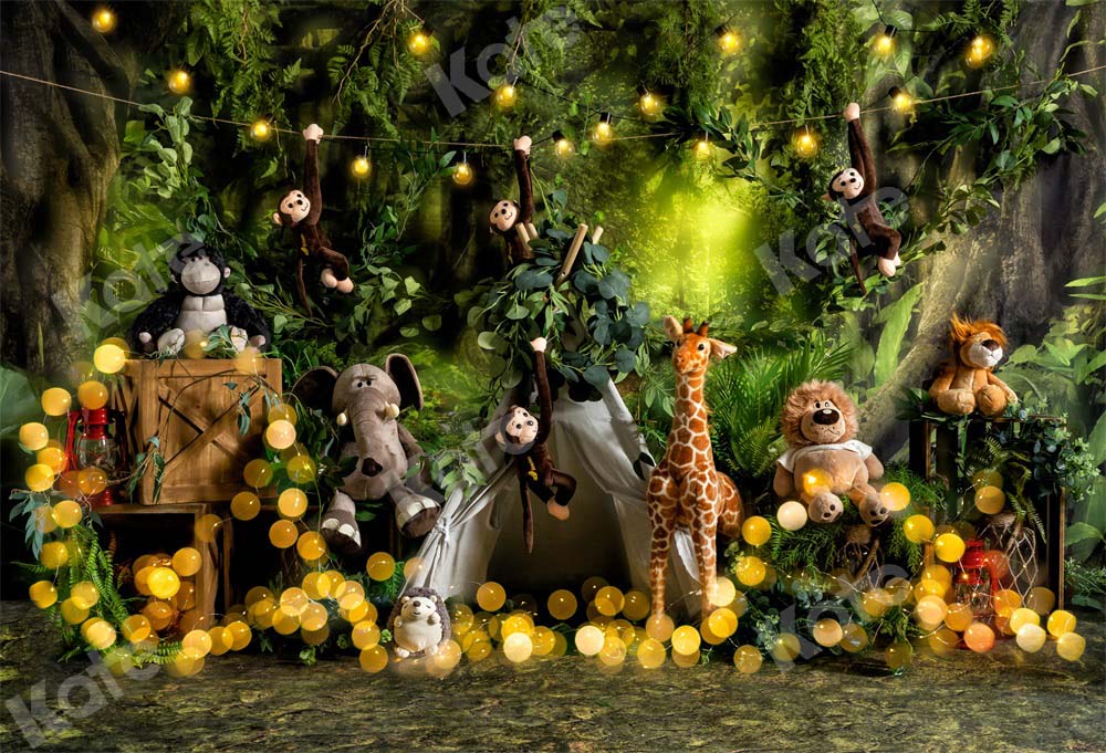 Kate Jungle Safari Animal Forest Tent Birthday Backdrop Designed by Emetselch