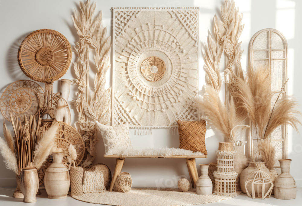 Kate Mother's Day Boho Macrame Wall Pampas Grass Room Backdrop Designed by Chain Photography