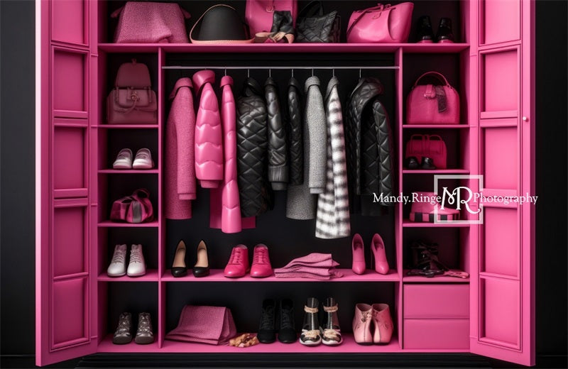Kate Pink and Black Doll Accessory Closet Backdrop Designed by Mandy Ringe Photography
