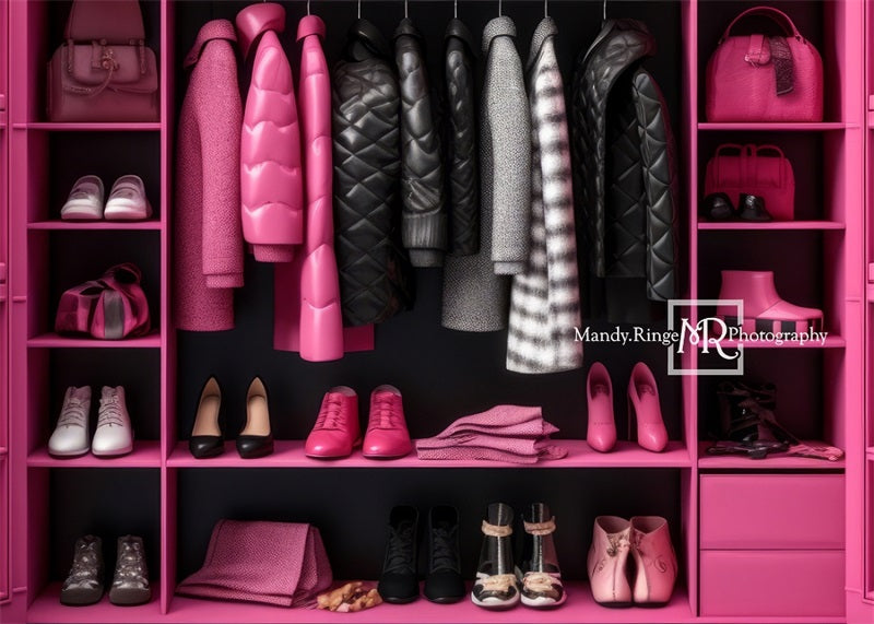 Kate Pink and Black Doll Accessory Closet Backdrop Designed by Mandy Ringe Photography