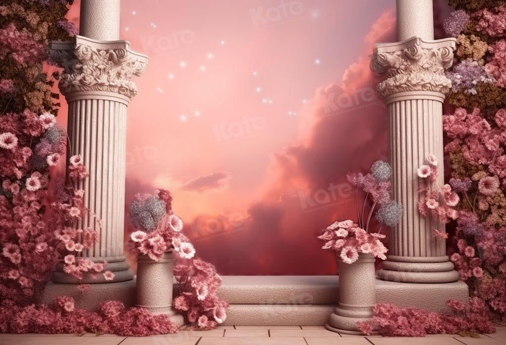 Kate Fashion Doll Fantasy Pink Floral Architecture Wedding Backdrop Designed by Chain Photography