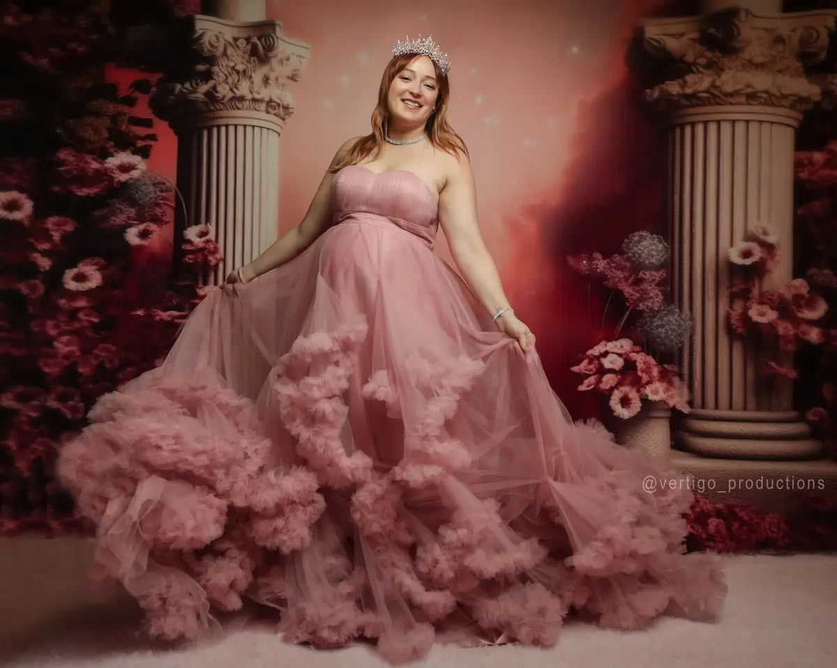 Kate Fashion Doll Fantasy Pink Floral Architecture Wedding Backdrop Designed by Chain Photography