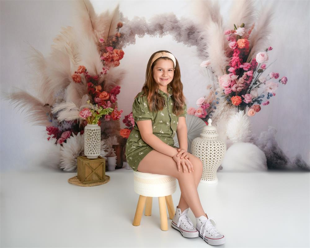 Kate Boho Pampes Flower White Wall  Floral Arch Backdrop for Photography