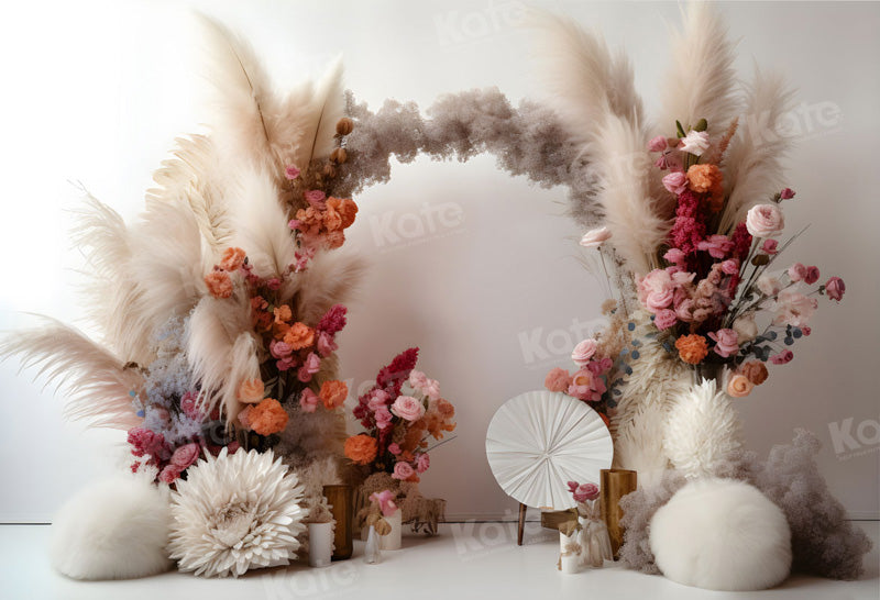 Kate Boho Pampes Flower White Wall  Floral Arch Backdrop for Photography