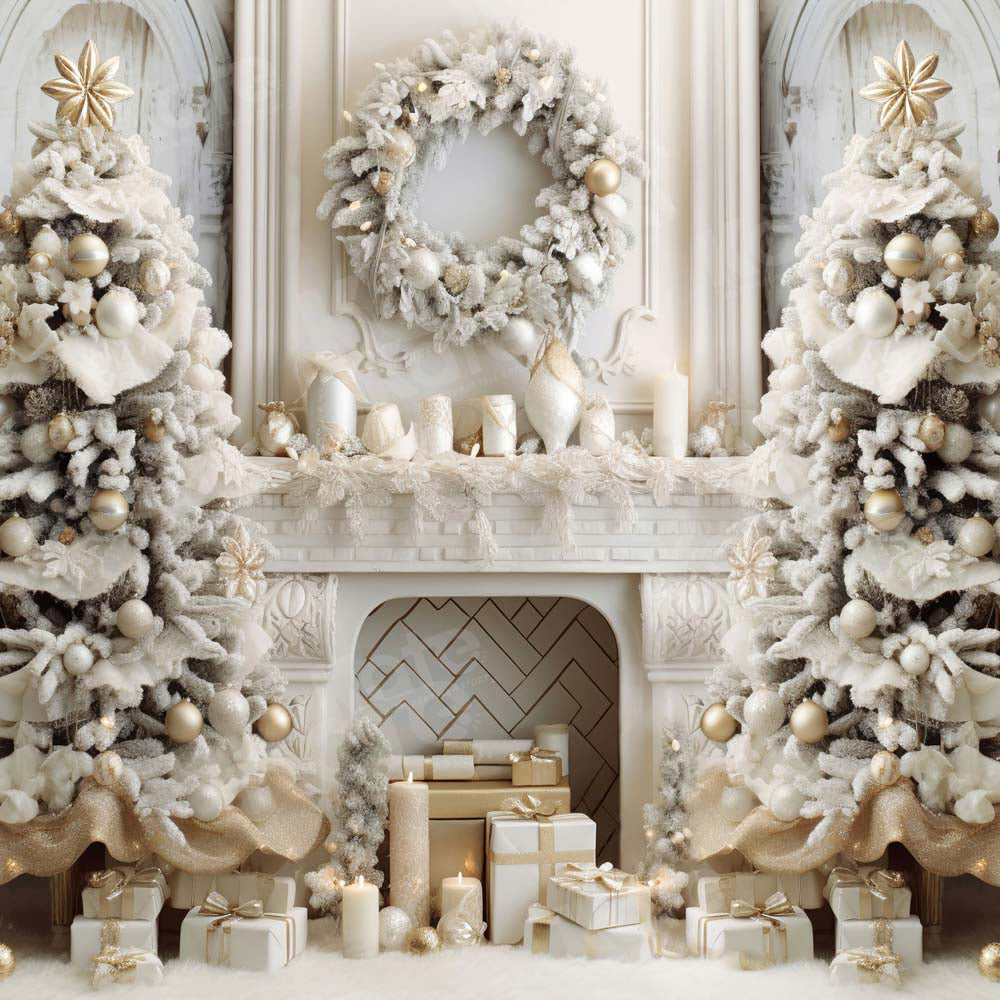 Kate Christmas Elegant Room White Fireplace Backdrop for Photography