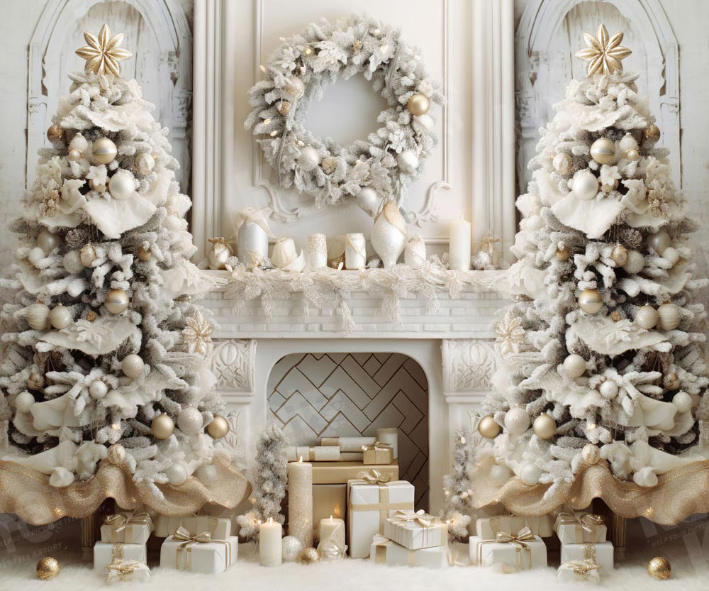 Kate Christmas Elegant Room White Fireplace Backdrop for Photography
