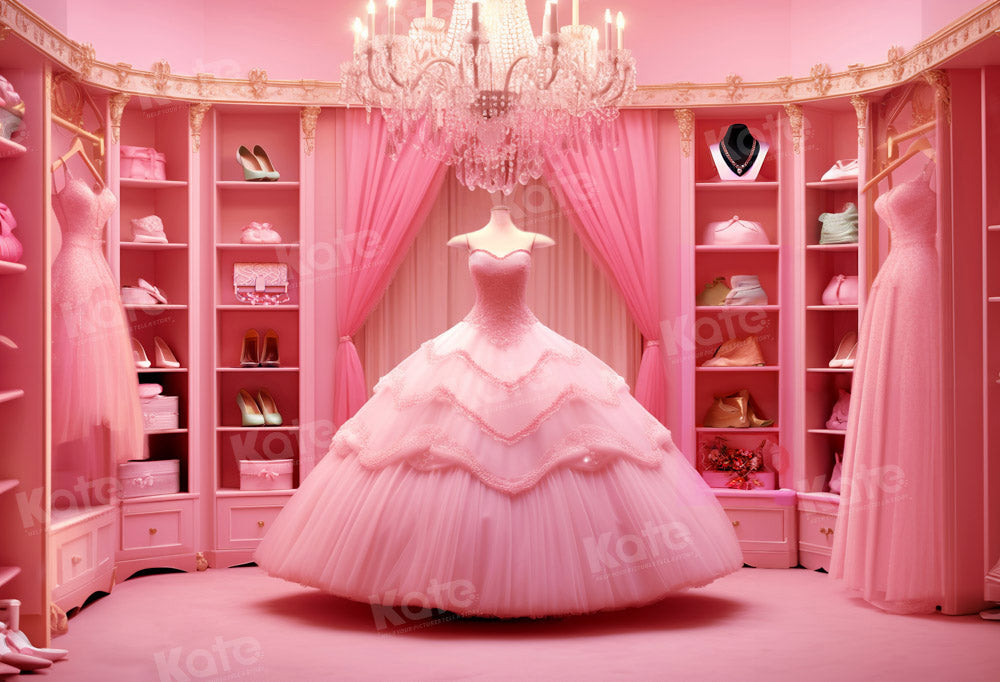 Kate Fashion Doll Closet Peach and Burgundy Dress Backdrop Designed by Chain Photography