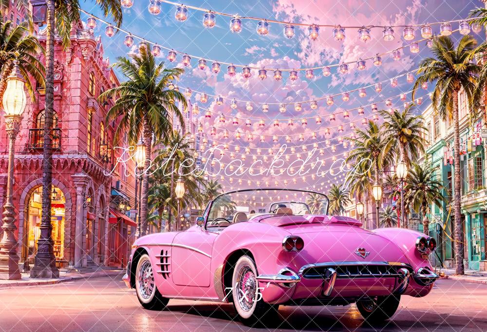 Kate Summer Fashion Doll Street Pink Car Backdrop for Photography
