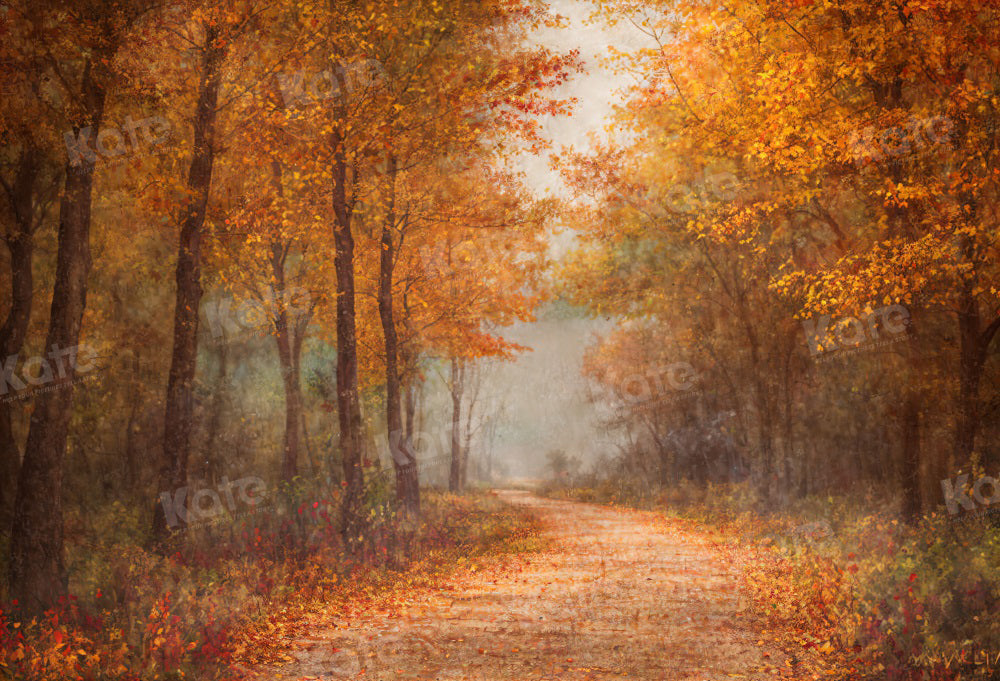Kate Autumn Golden Leaves Forest Path Backdrop for Photography