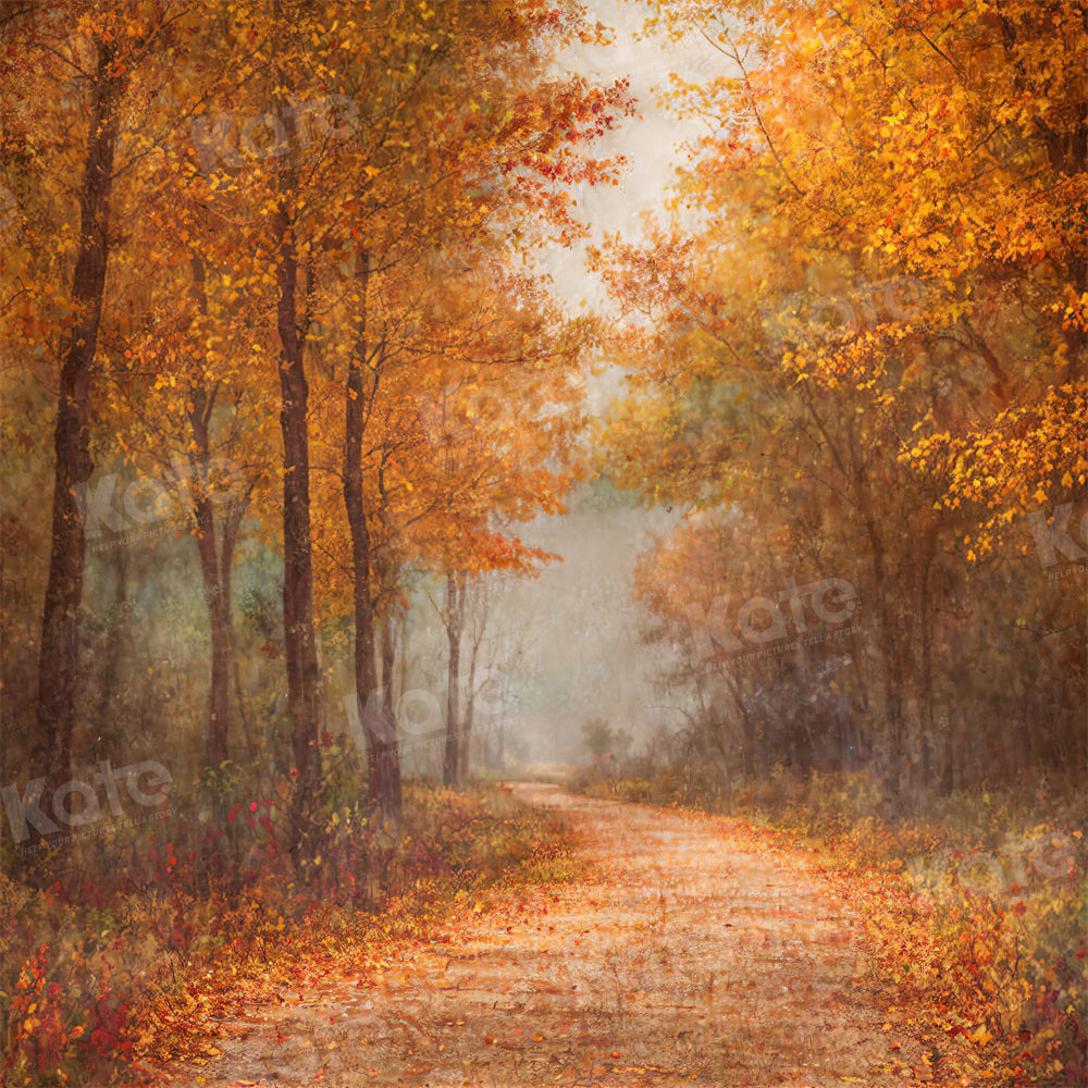 Kate Autumn Golden Leaves Forest Path Backdrop for Photography