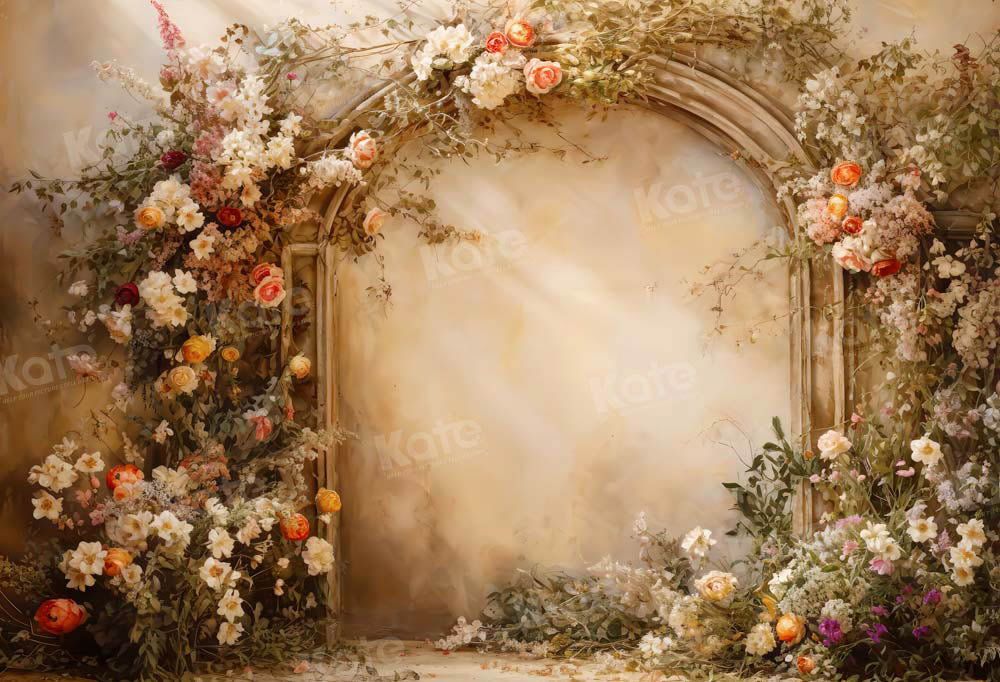 Kate Mother's Day Boho Vintage Beige Spring Flower Wall Backdrop Designed by Emetselch